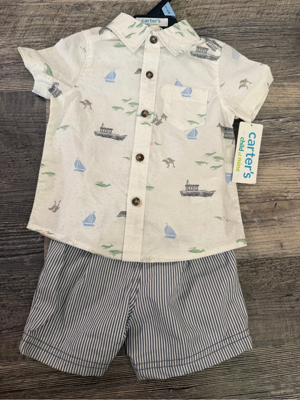NWT Carter’s 2-Piece Nautical Outfit Set Baby Boy 3-6M Boat Print Shirt & Shorts